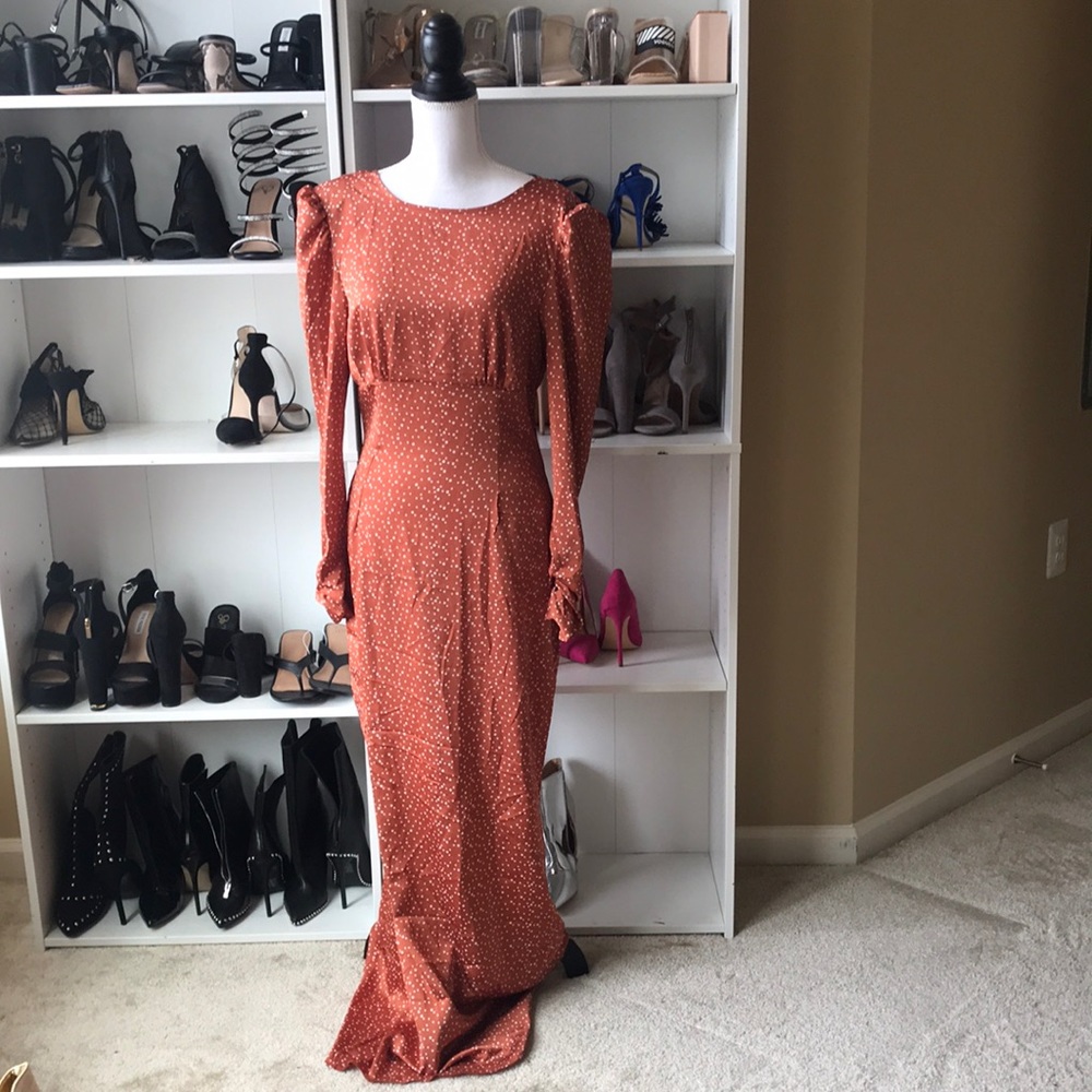 Missguided orange polka dot satin long sleeve dress size 8